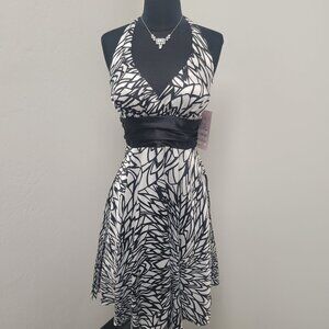 Vintage Black and White Satin Halter Dress size 4